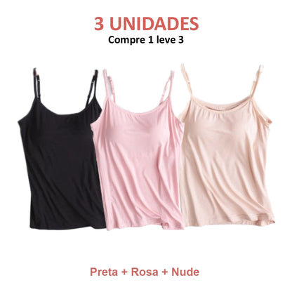 BLUSA REGATA  COM SUTIÃ EMBUTIDO (COMPRE 1 LEVE 3)