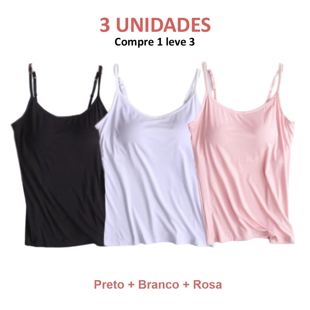 BLUSA REGATA  COM SUTIÃ EMBUTIDO (COMPRE 1 LEVE 3)